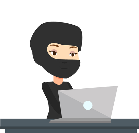 Hacker using laptop to steal information.のイラスト素材
