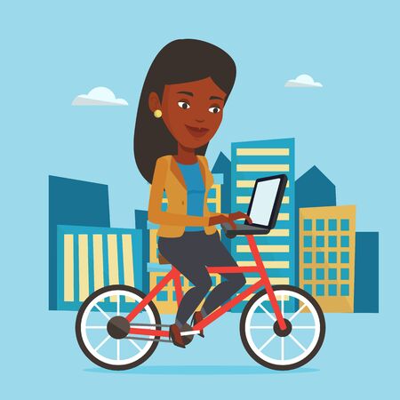 Woman riding bicycle in the city.のイラスト素材