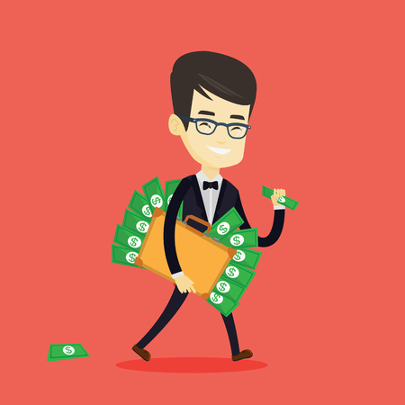 Business man with briefcase full of money.のイラスト素材