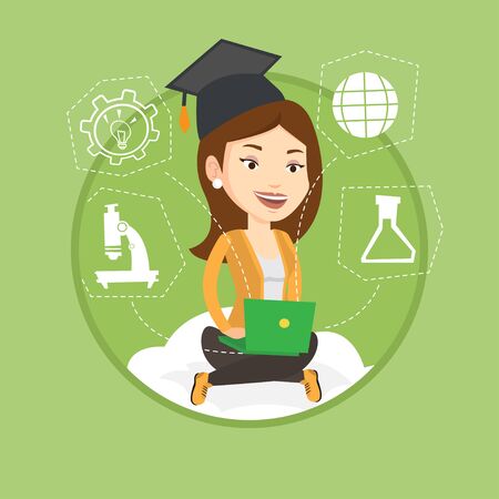 Graduate sitting on cloud vector illustration.のイラスト素材