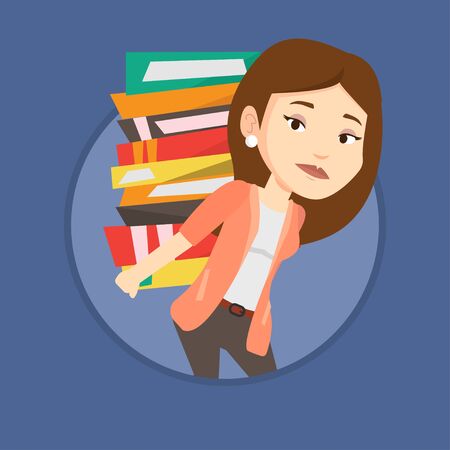 Student with pile of books vector illustration.のイラスト素材