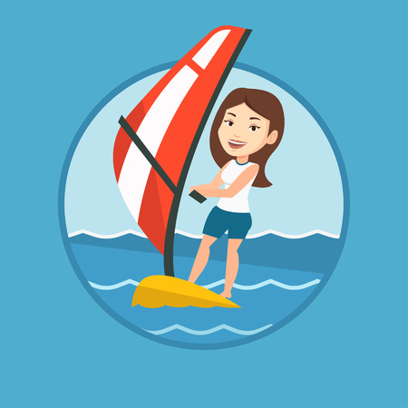 Young woman windsurfing in the sea.のイラスト素材