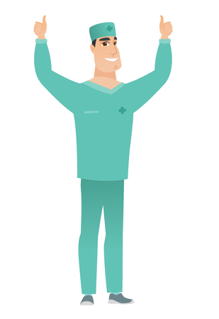 Doctor standing with raised arms up.のイラスト素材