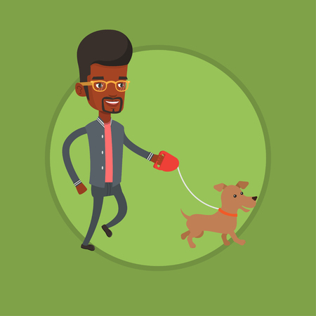 Young man walking with his dog vector illustrationのイラスト素材