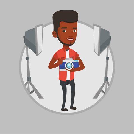 Photographer with camera in photo studio.のイラスト素材