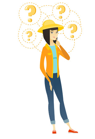 Thinking farmer with question marks.のイラスト素材
