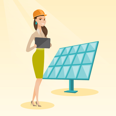 Female worker of solar power plant.のイラスト素材