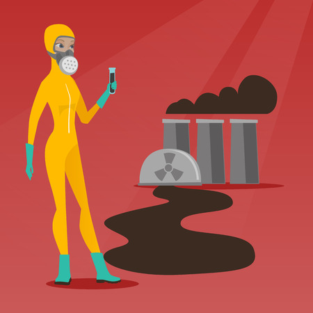 Woman in radiation protective suit with test tube.のイラスト素材