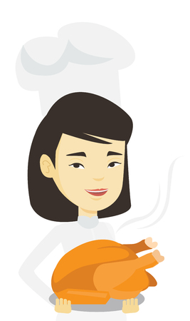 Chief cook holding roasted chicken.のイラスト素材