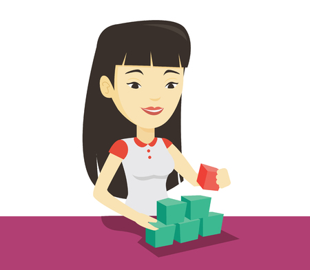 Woman building pyramid of network avatars.のイラスト素材