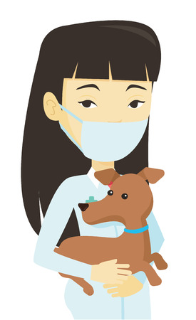 Veterinarian with dog in hands vector illustrationのイラスト素材