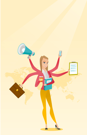 Woman coping with multitasking.のイラスト素材