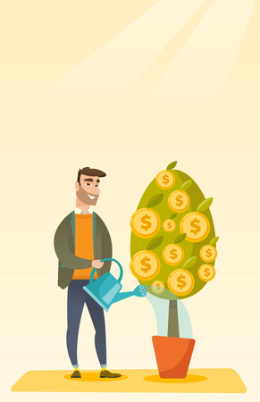 Man watering financial tree vector illustration.のイラスト素材
