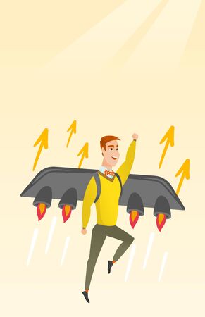 Happy businessman flying on the rocket to success.のイラスト素材