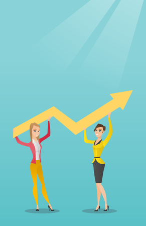 Two business women holding growth graph.のイラスト素材