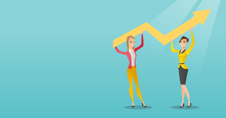 Two business women holding growth graph.のイラスト素材