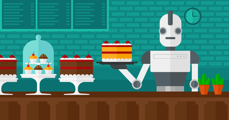 Robot waiter working at pastry shop.のイラスト素材