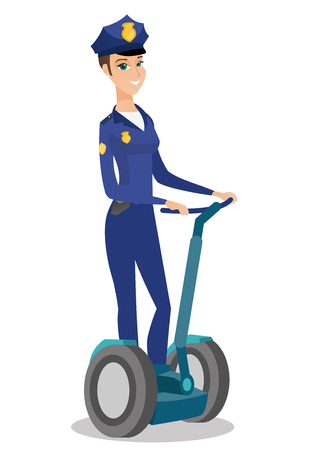 Female security guard riding electrical scooter.のイラスト素材