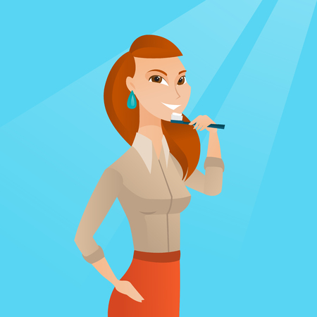 Woman brushing teeth vector illustration.のイラスト素材