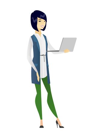 Business woman using laptop vector illustration.のイラスト素材