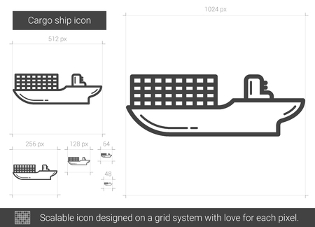 Cargo ship vector line icon isolated on white background. Cargo ship line icon for infographic, website or app. Scalable icon designed on a grid system.のイラスト素材