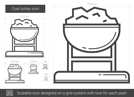 Coal trolley vector line icon isolated on white background. Coal trolley line icon for infographic, website or app. Scalable icon designed on a grid system.のイラスト素材