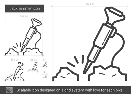 Jackhammer vector line icon isolated on white background. Jackhammer line icon for infographic, website or app. Scalable icon designed on a grid system.のイラスト素材