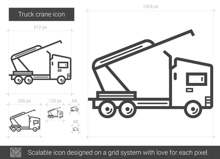 Truck crane vector line icon isolated on white background. Truck crane line icon for infographic, website or app. Scalable icon designed on a grid system.のイラスト素材