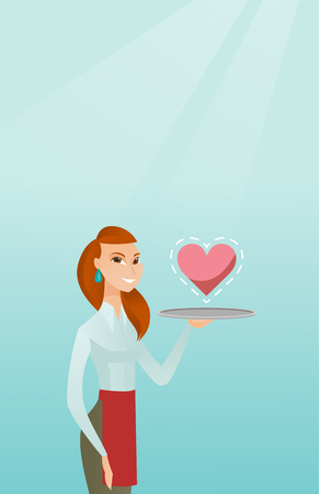 Waitress carrying a tray with a heart.のイラスト素材