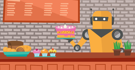 Robot waiter working at pastry shop.のイラスト素材