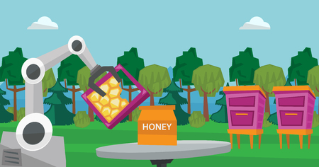 Robot beekeeper gathering honey from beehive.のイラスト素材