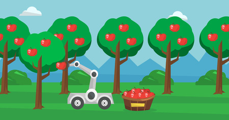 Robot picking apples at harvest time.のイラスト素材