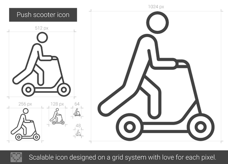 Push scooter vector line icon isolated on white background. Push scooter line icon for infographic, website or app. Scalable icon designed on a grid system.のイラスト素材