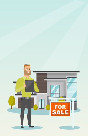 Real estate agent signing home purchase contract.のイラスト素材