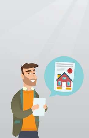 Man reading real estate advertisement.のイラスト素材