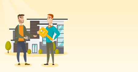 Real estate agent giving key to a new house owner.のイラスト素材