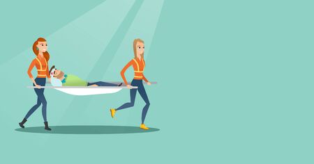 Emergency doctors carrying man on stretcher.のイラスト素材