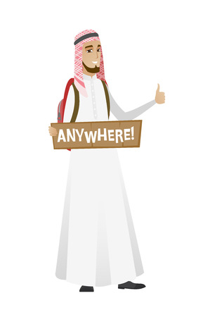 Young muslim traveler hitchhiking.のイラスト素材