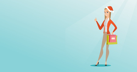 Woman in santa hat shopping for christmas gifts.のイラスト素材