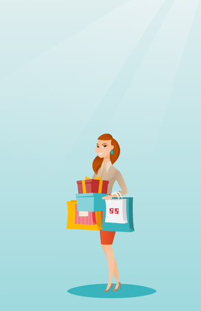 Woman holding shopping bags and gift boxes.のイラスト素材