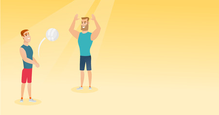 Two caucasian men playing beach volleyball.のイラスト素材