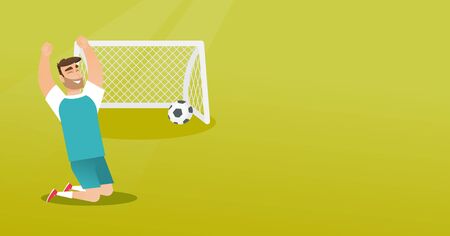 Young caucasian soccer player celebrating a goal.のイラスト素材