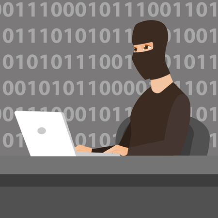Hacker using laptop to steal information.のイラスト素材