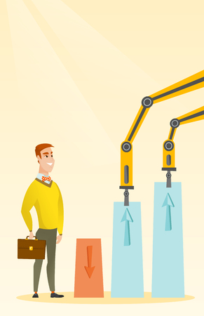 Robotic arms raise up business charts.のイラスト素材