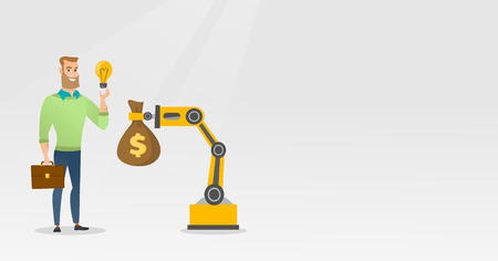 Man selling idea of engineering of robotic hand.のイラスト素材