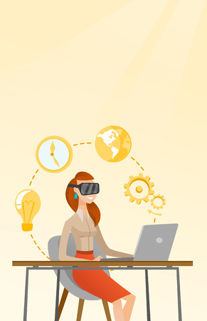 Business woman in vr headset working on a computerのイラスト素材