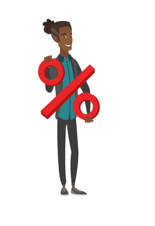 Young african businessman holding percent sign. Vector illustration.のイラスト素材