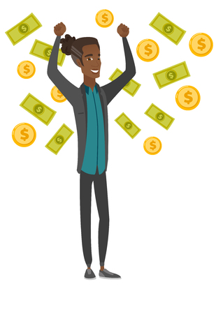 Young african-american busiessman under money rainのイラスト素材