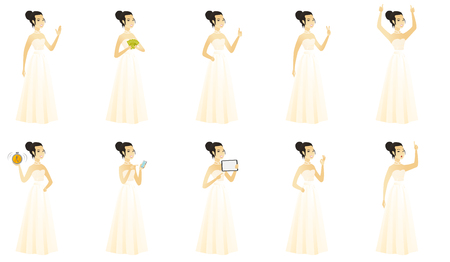 Vector set of illustrations with bride character.のイラスト素材