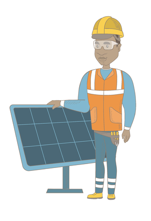 Young african worker of solar power plant.のイラスト素材